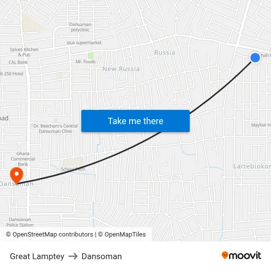 Great Lamptey to Dansoman map