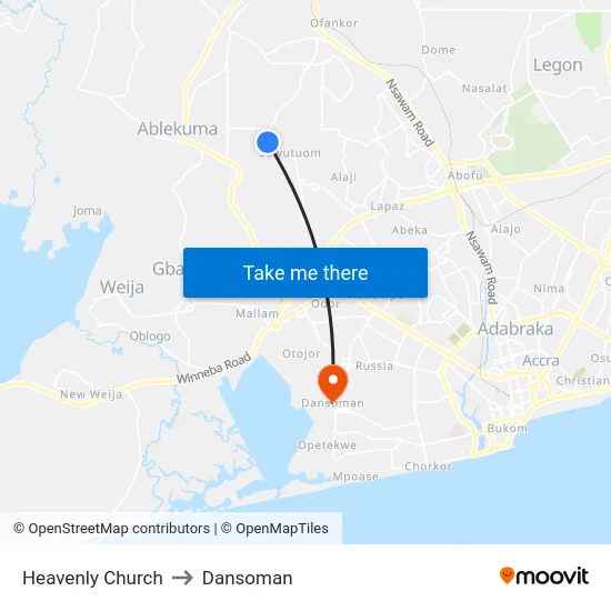 Heavenly Church to Dansoman map