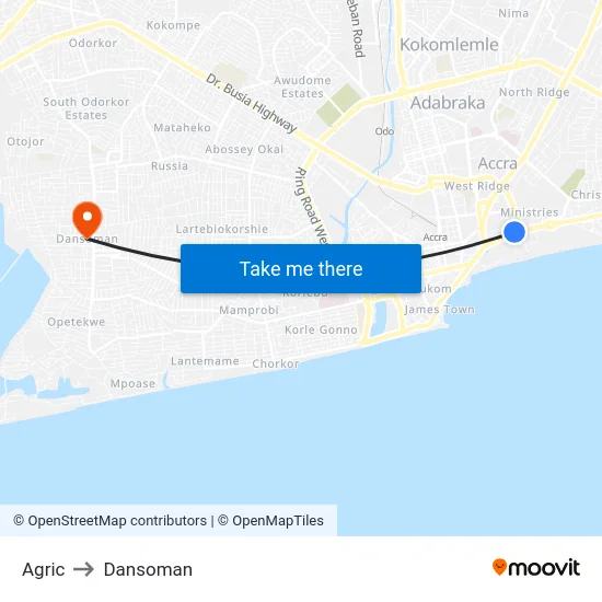 Agric to Dansoman map