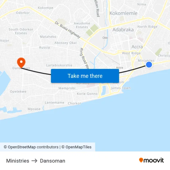 Ministries to Dansoman map
