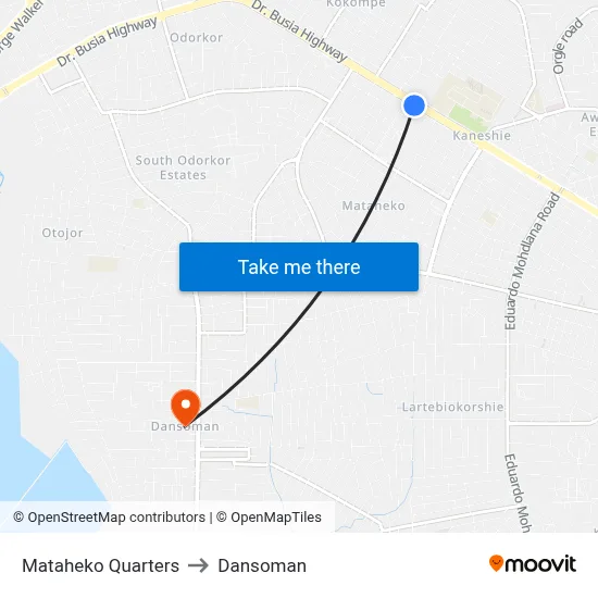 Mataheko Quarters to Dansoman map