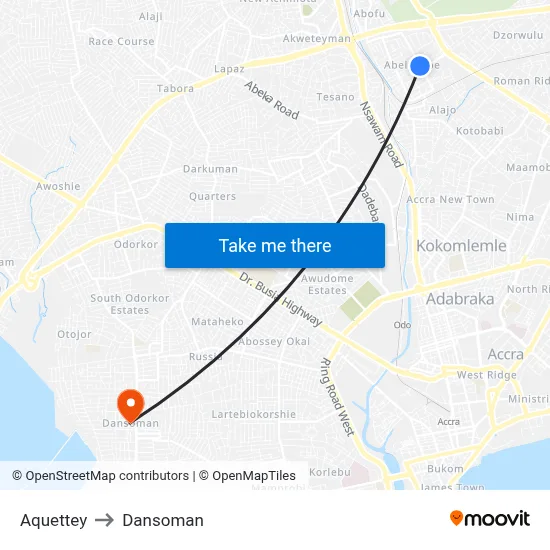 Aquettey to Dansoman map