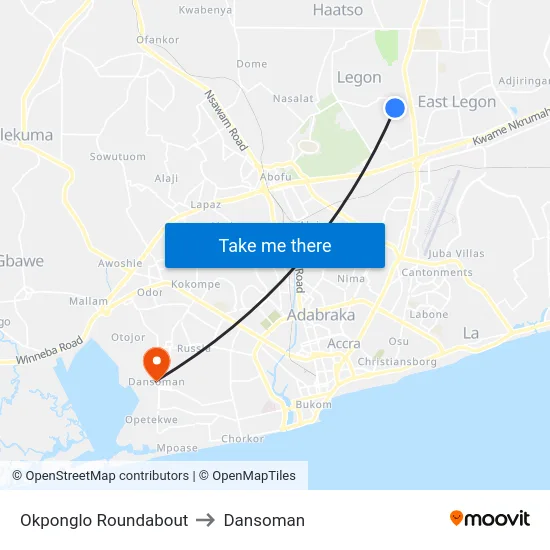 Okponglo Roundabout to Dansoman map