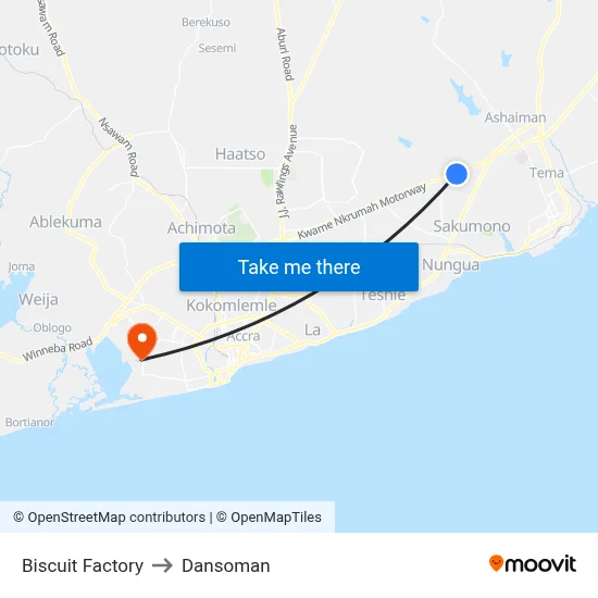 Biscuit Factory to Dansoman map