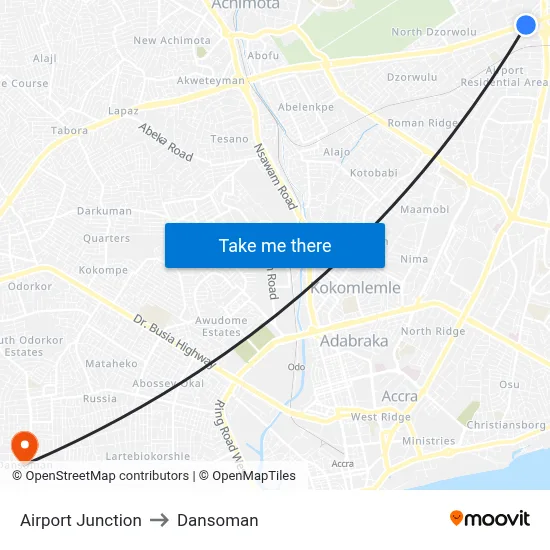 Airport Junction to Dansoman map