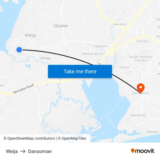 Weija to Dansoman map