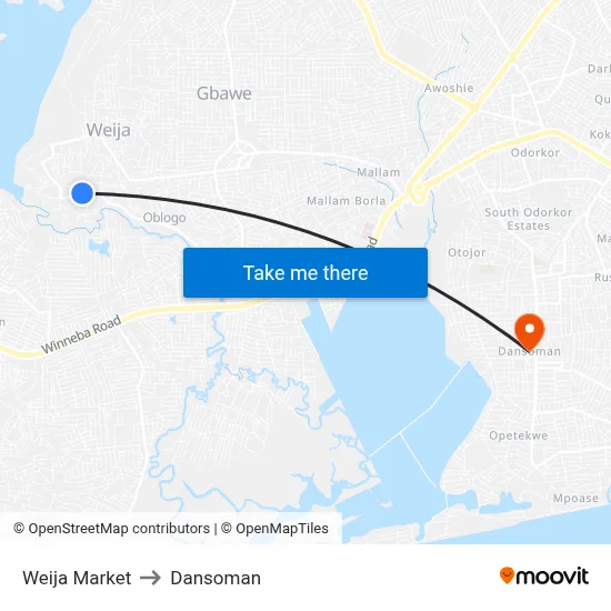 Weija Market to Dansoman map