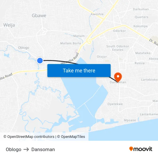 Oblogo to Dansoman map