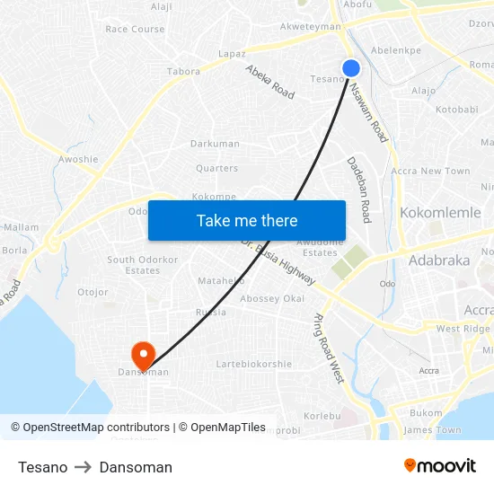 Tesano to Dansoman map
