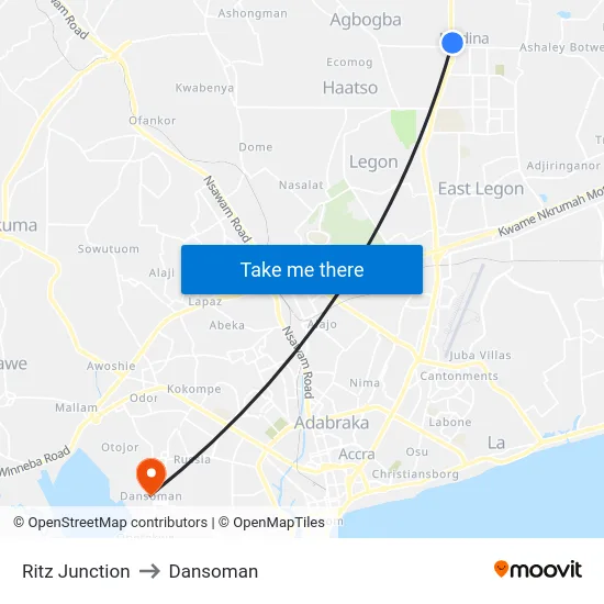 Ritz Junction to Dansoman map
