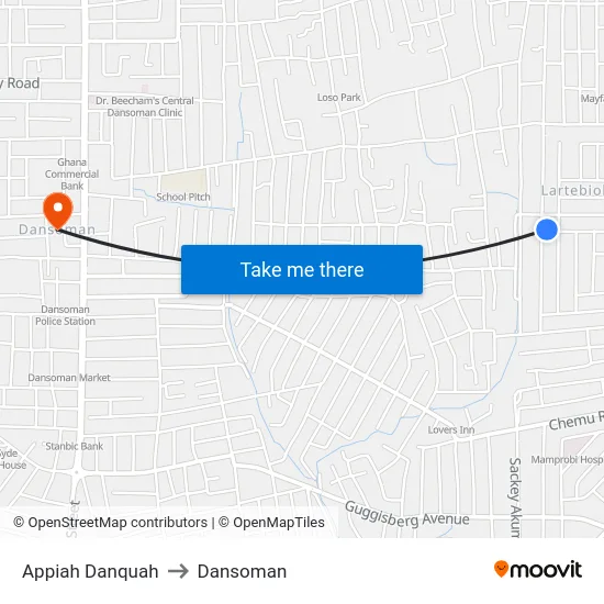 Appiah Danquah to Dansoman map
