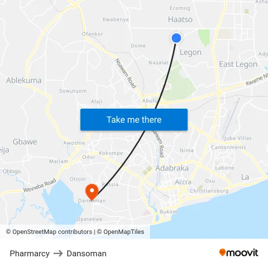 Pharmarcy to Dansoman map
