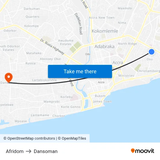 Afridom to Dansoman map