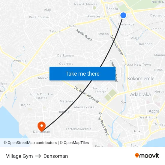 Village Gym to Dansoman map