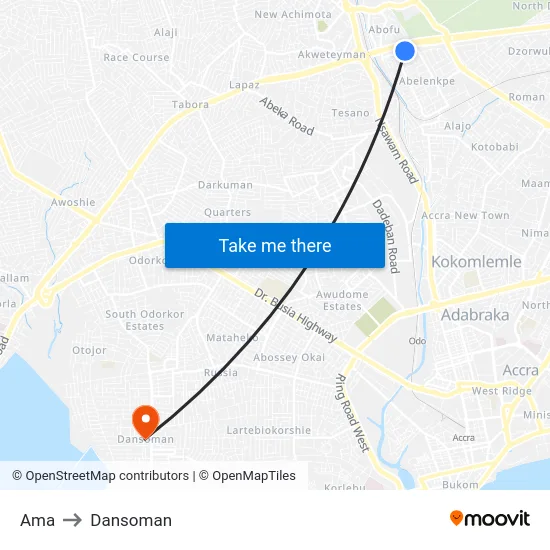 Ama to Dansoman map