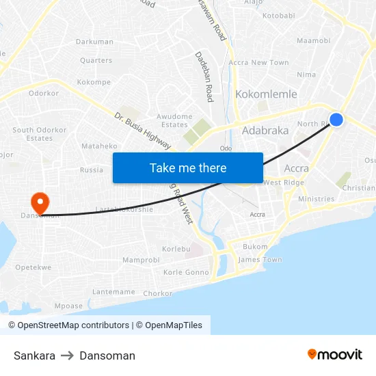 Sankara to Dansoman map