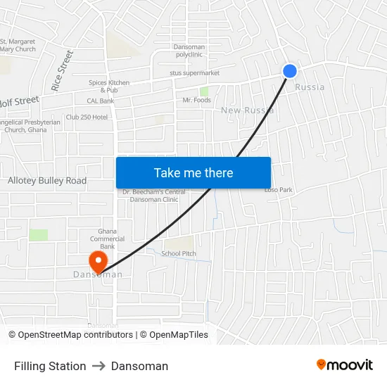 Filling Station to Dansoman map