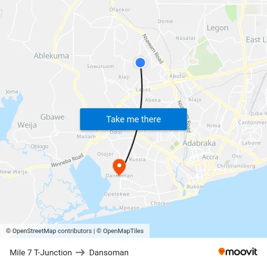 Mile 7 T-Junction to Dansoman map