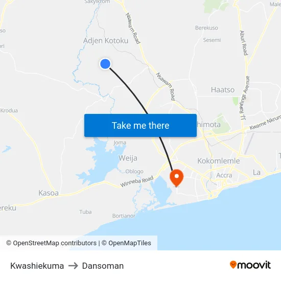 Kwashiekuma to Dansoman map