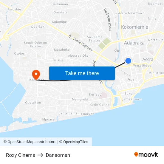 Roxy Cinema to Dansoman map