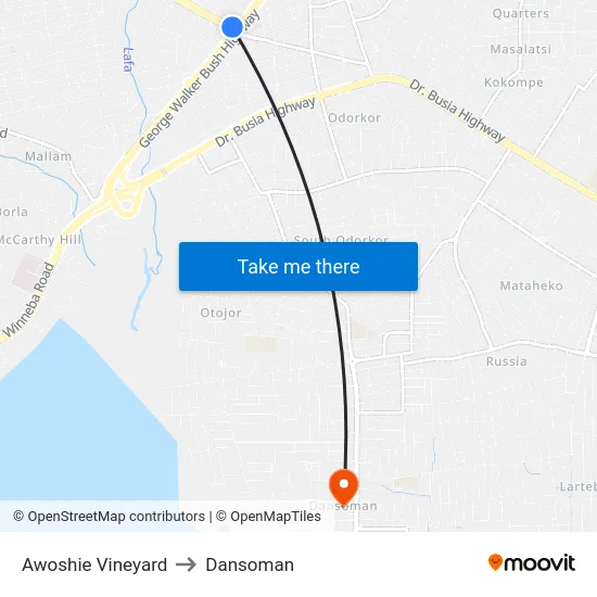 Awoshie Vineyard to Dansoman map