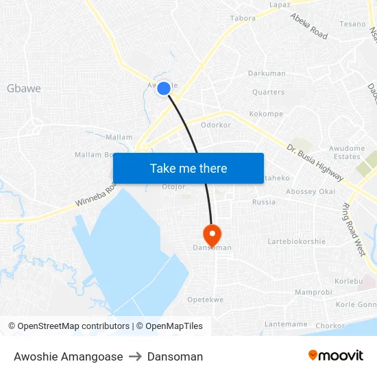 Awoshie Amangoase to Dansoman map
