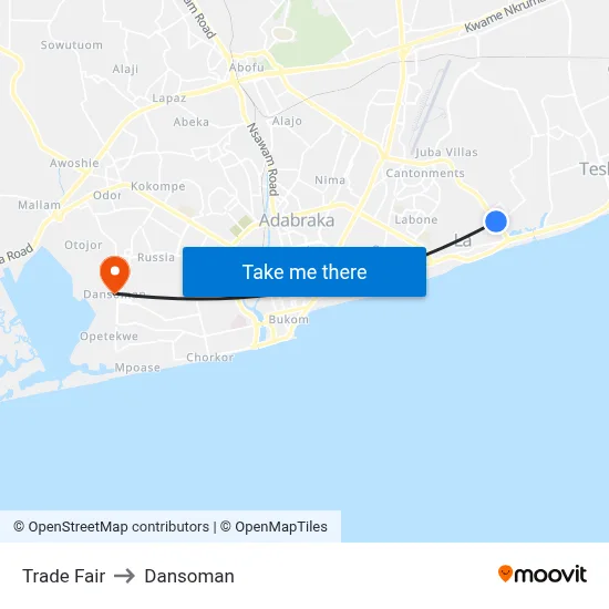Trade Fair to Dansoman map