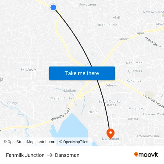 Fanmilk Junction to Dansoman map