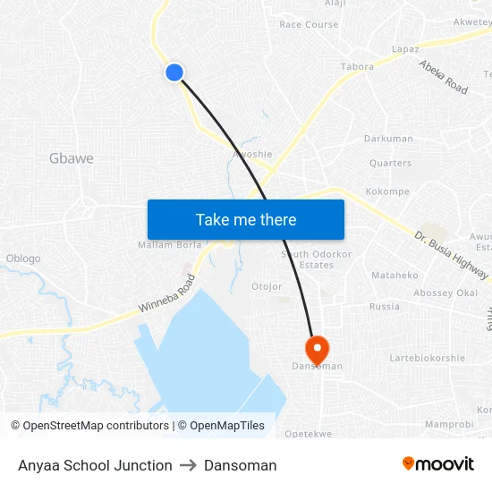 Anyaa School Junction to Dansoman map