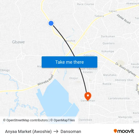 Anyaa Market (Awoshie) to Dansoman map