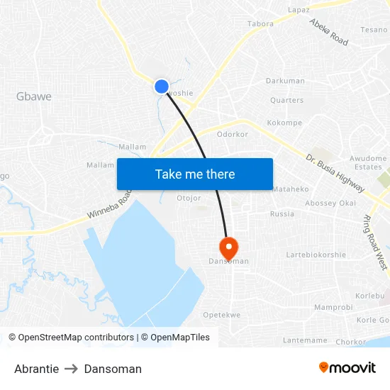Abrantie to Dansoman map