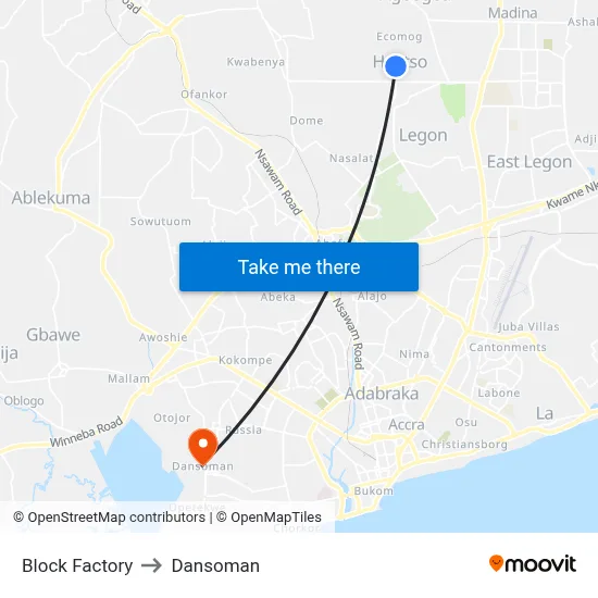 Block Factory to Dansoman map