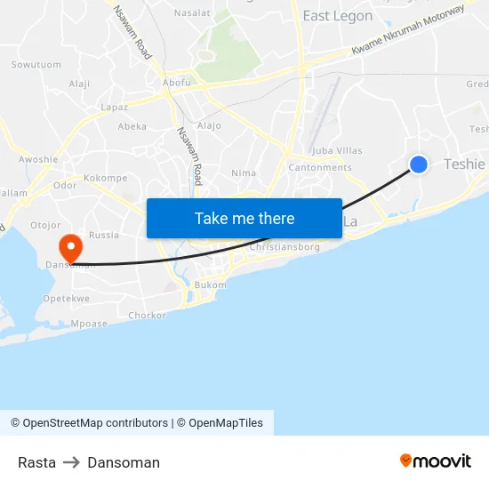 Rasta to Dansoman map