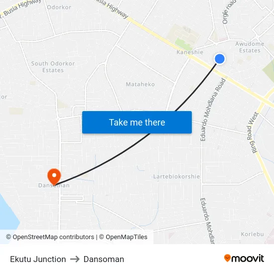 Ekutu Junction to Dansoman map
