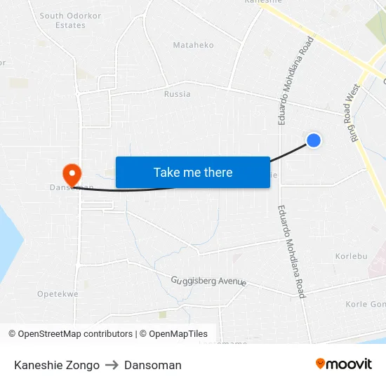 Kaneshie Zongo to Dansoman map