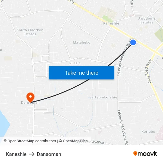 Kaneshie to Dansoman map