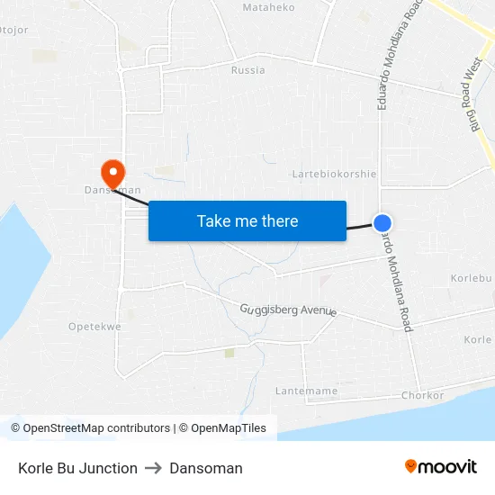Korle Bu Junction to Dansoman map