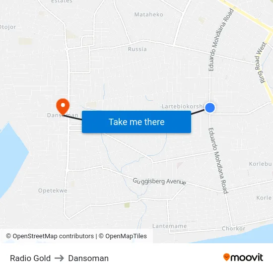 Radio Gold to Dansoman map