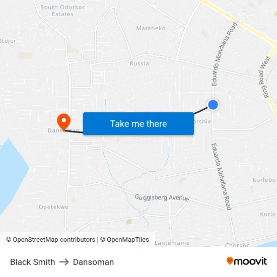 Black Smith to Dansoman map