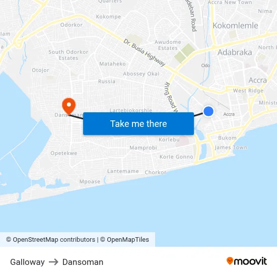 Galloway to Dansoman map