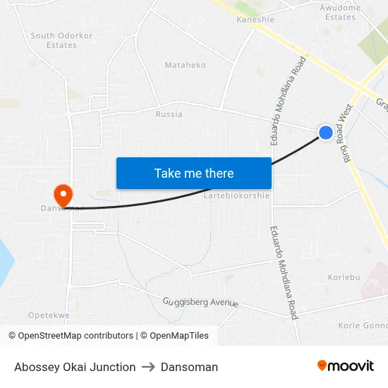 Abossey Okai Junction to Dansoman map