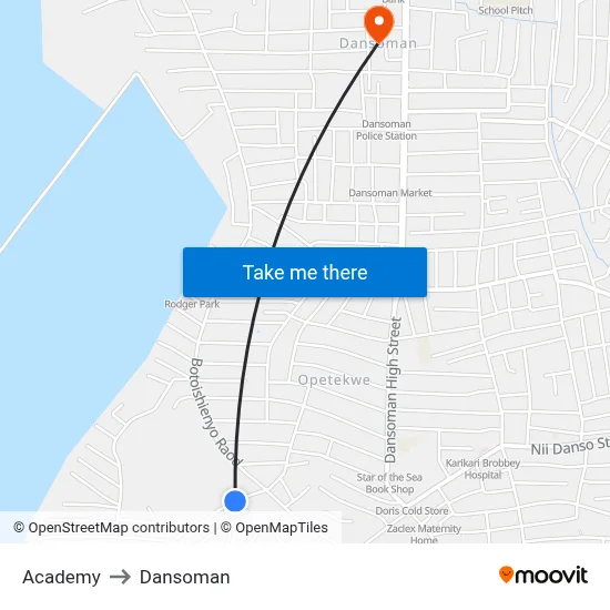 Academy to Dansoman map