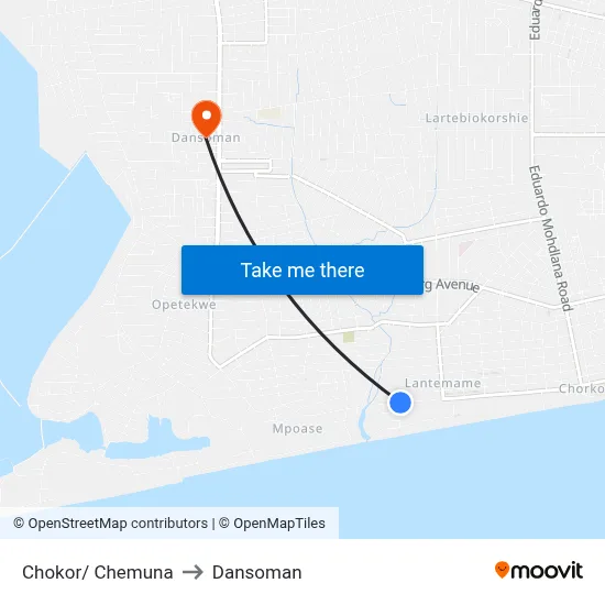 Chokor/ Chemuna to Dansoman map