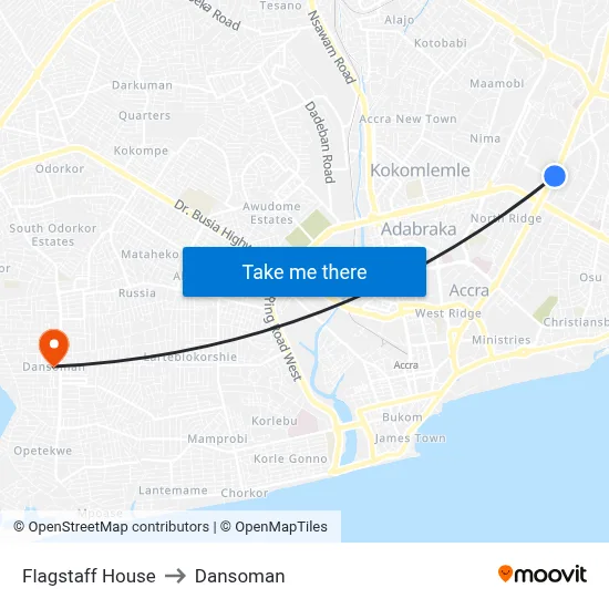 Flagstaff House to Dansoman map