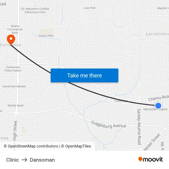Clinic to Dansoman map