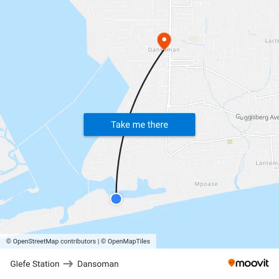 Glefe Station to Dansoman map