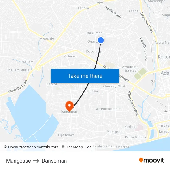 Mangoase to Dansoman map