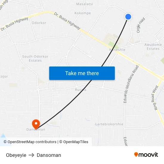 Obeyeyie to Dansoman map