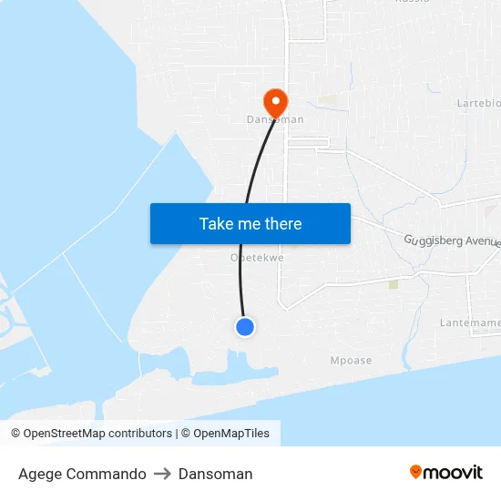 Agege Commando to Dansoman map