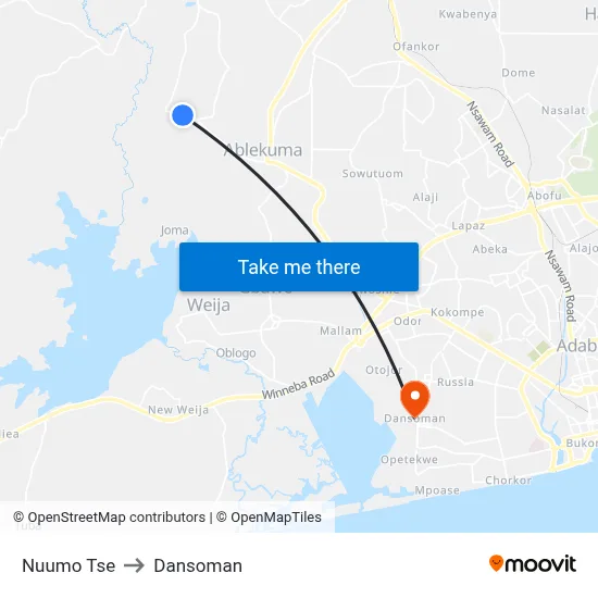 Nuumo Tse to Dansoman map